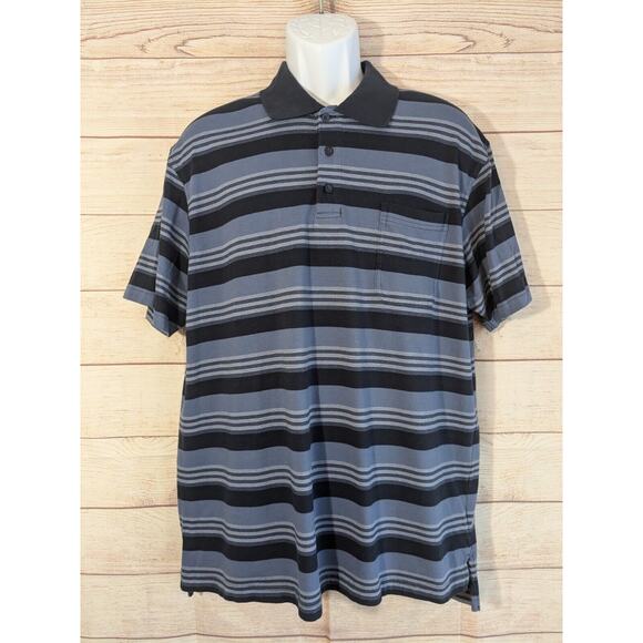 St. John's Bay Other - St. John's Bay Men's Polo Striped Navy Blue 3 Button 100% Cotton Size L